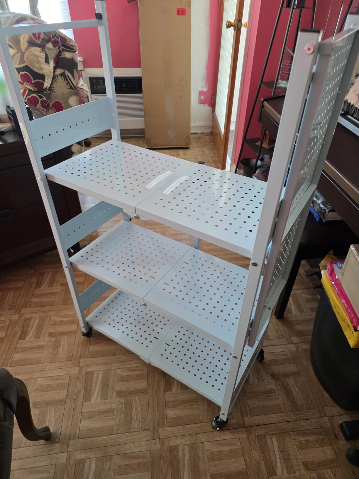 WORKPRO 5-Tier Folding Shelf, No-Assembly Metal Storage Rack with Wheels, 750 lbs Capacity (with Leveling Feet), Collapsible Shelving Unit for Kitchen, Pantry, Bathroom & Closet Organization customer photo 1