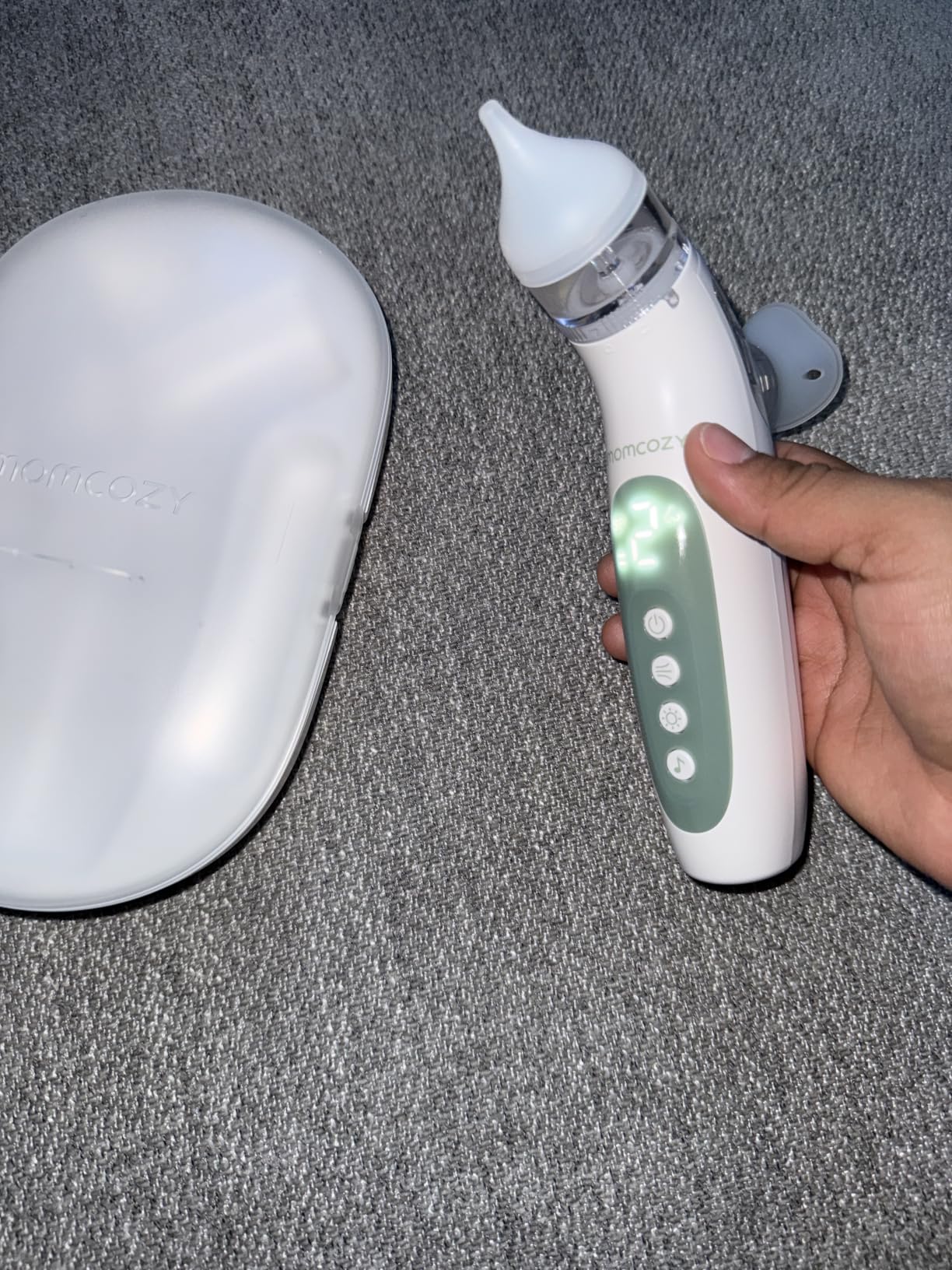 Momcozy BreezyClear 2-in-1 Electric Nasal Aspirator for Baby with Spray | 65kPa Hospital-Grade Suction, 4 Levels, Low-Noise Nose Sucker with Light & Music, Baby Shower & Registry Gifts customer photo 2