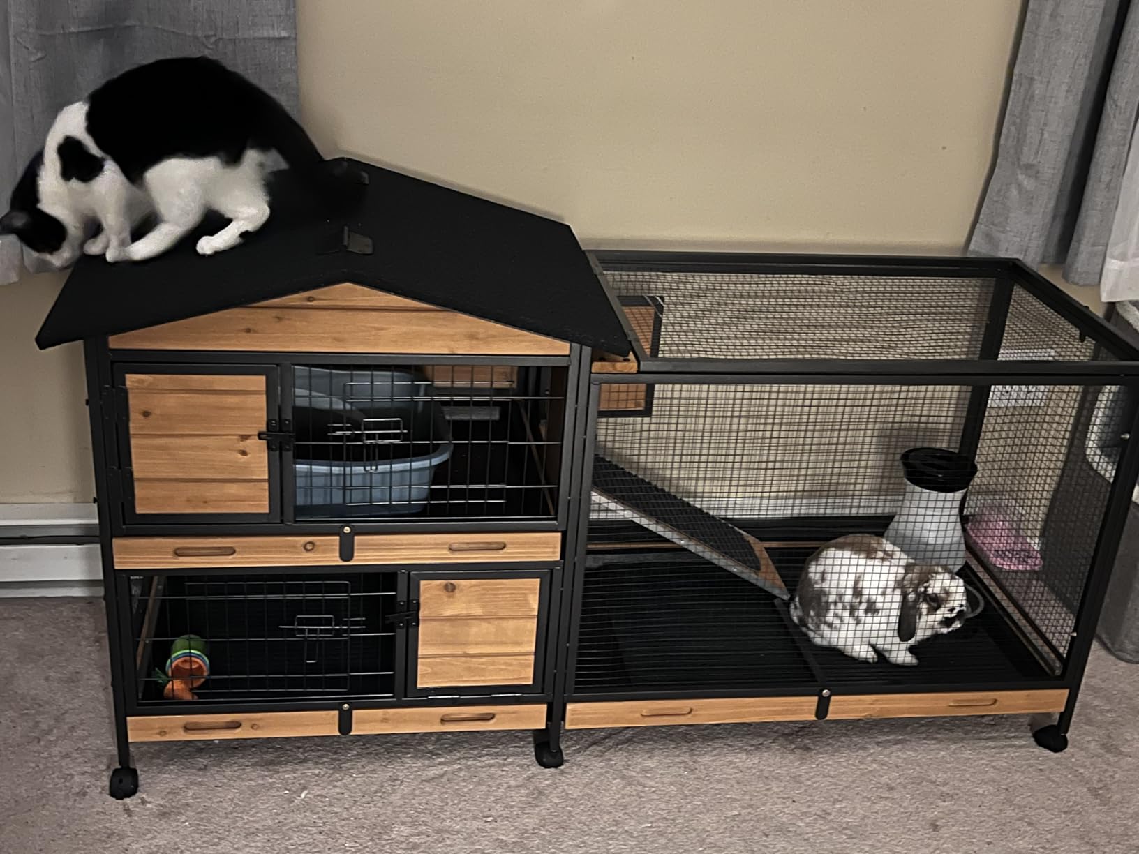 GUTINNEEN Rabbit Hutch with Chew-Resistant Ramp Indoor Bunny Cage Outdoor Guinea Pig Cage with Wheels and Leakproof Tray customer photo 1