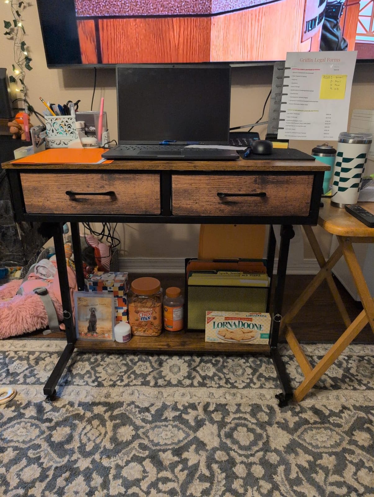 Small Portable Rolling Standing Desk - 32 Inch Adjustable Mobile Stand Up Gaming Desks with 2 Fabric Drawers on Wheels, Couch Sofa Side Laptop Table with Storage for Home Office, Black customer photo 2