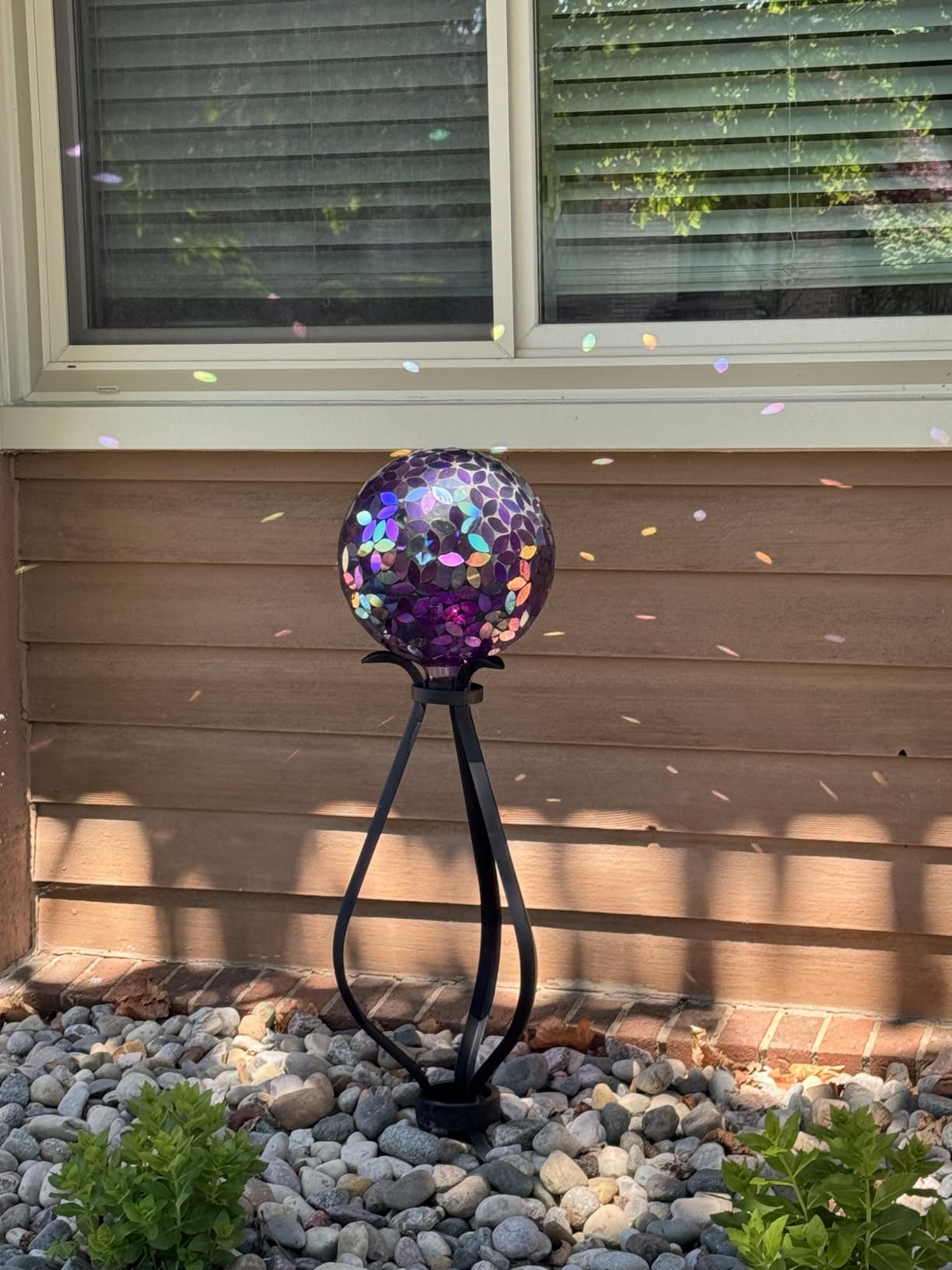 Lily's Home Colorful Mosaic Glass Gazing Ball, Designed with a Stunning Holographic Petal Mosaic Pattern to Bring Color to Any Home and Garden, Blue (10