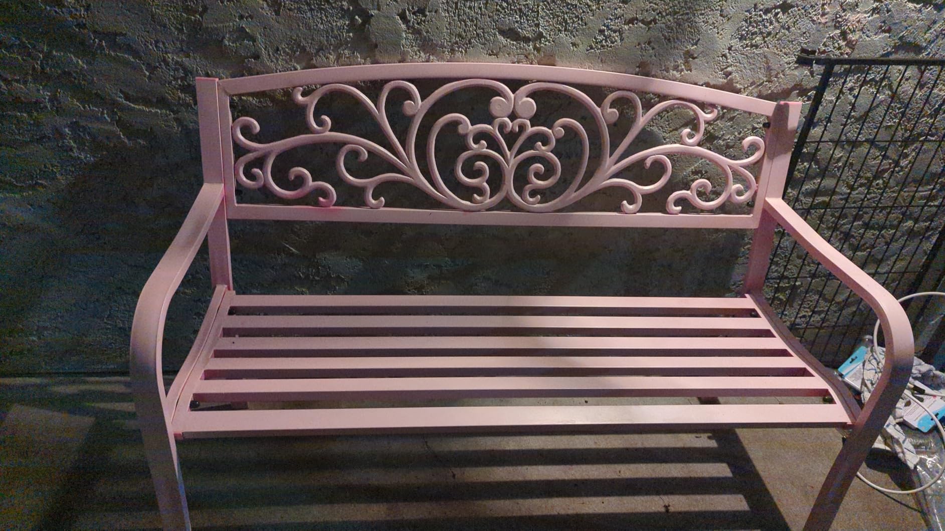 Best Choice Products Outdoor Bench Steel Garden Patio Porch Furniture for Lawn, Park, Deck w/Floral Design Backrest, Slatted Seat - Lavender customer photo 1