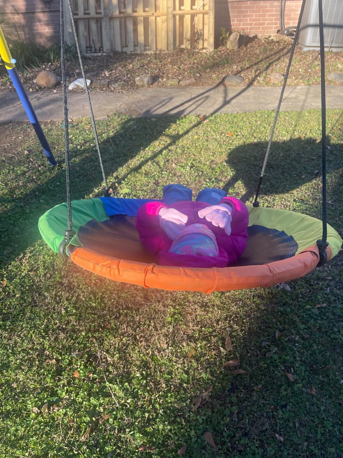 5 in 1 Kids Swing Sets for Backyard with Slide | Heavy-Duty Metal Swing Set with 39''Saucer Hammock,Hanging Seat,Soccer Goals & Basketball Hoop,Sturdy A-Frame customer photo 2