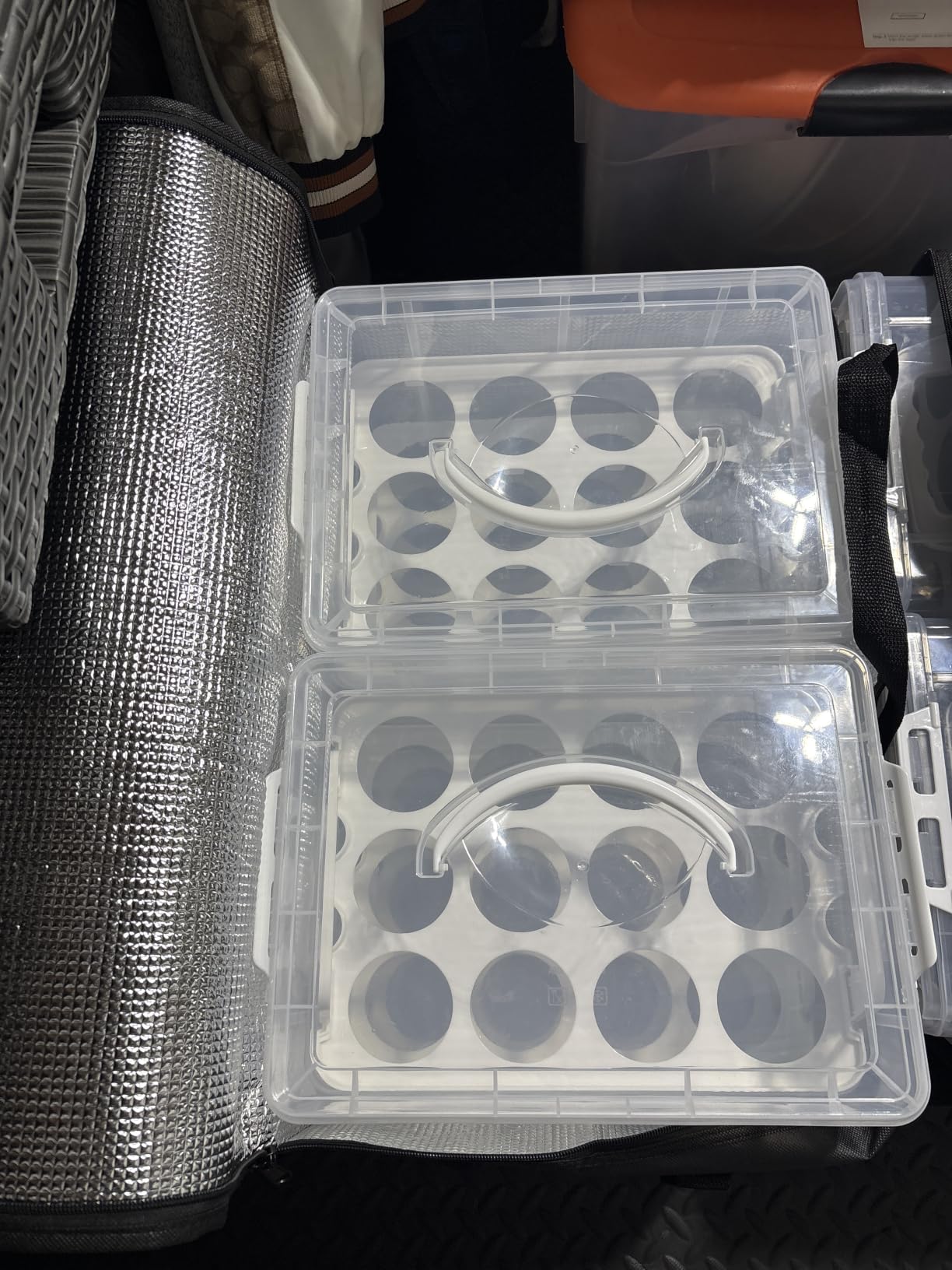 4-Tier Cupcake Carrier Stackable Storage Container, Store up to 48 Cupcakes | Plastic stackable trays with Lid and Handle. Lightweight for parties, baking, travel. Keeps cupcakes secure. BPA-free customer photo 2