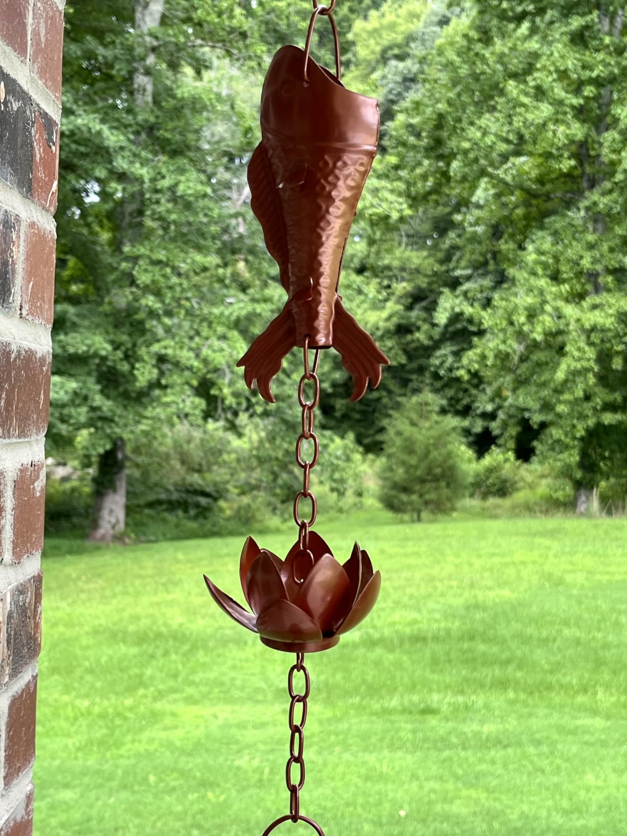 shumi Rain Chain for Gutters, 8.8 FT Copper Rain Catcher Chain | 12 Butterfly & 12 Lotus Cups, Copper Plated, w/ Adapter, Hand-Crafted Eco, Rustproof, Decorative Gutter Downspout Replacement customer photo 1