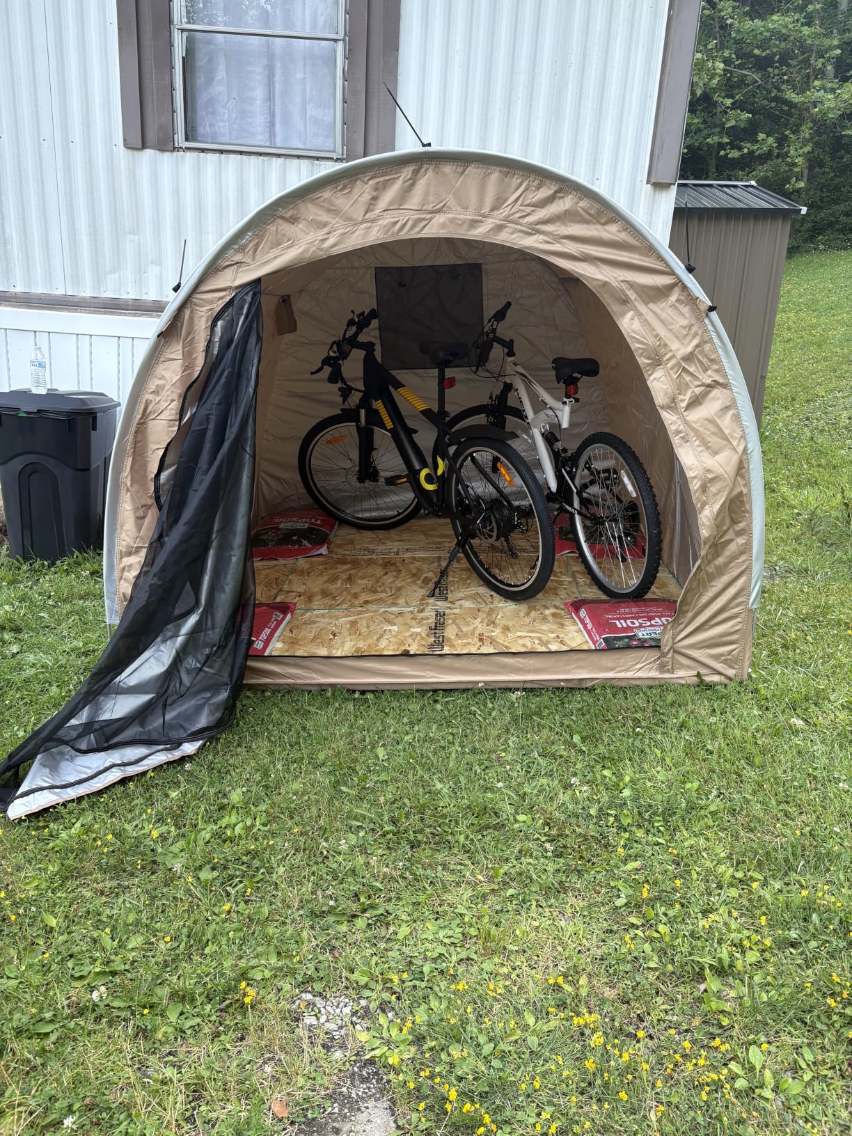 Hwayslon Bike Storage Shed Tent, 420D Oxford Fabric, Waterproof, Khaki Color, Used for Yard Furniture, Lawn Mower, Bicycle, Motorcycle Storage, 6.6x6.6x5.8 Feet customer photo 2