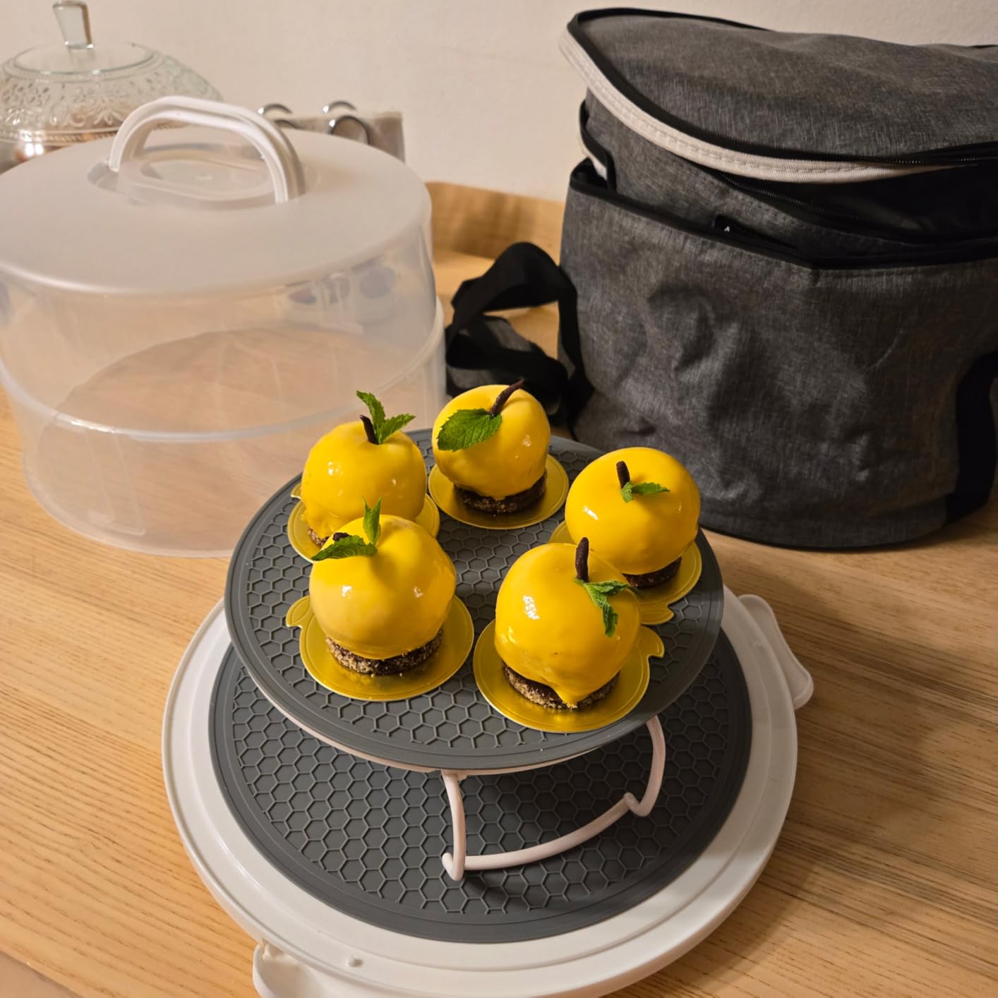 12 Inch Cake Carrier with Lid & Handle BPA-Free Cake Transport Container, Includes Insulated Bag, Cupcake & Pie Holders for Secure Dessert Delivery (Fits 7