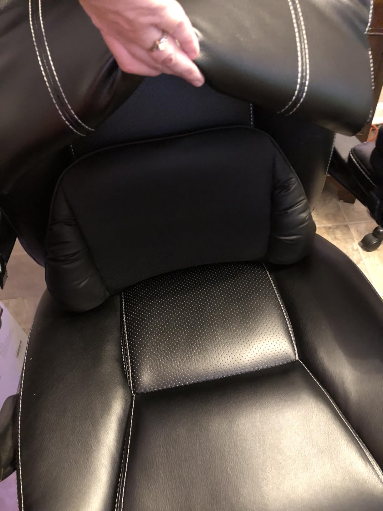 Lumbar Support Pillow for Car Seat, Office Chair, Off-White, 1PC | Leather Lumbar Pillow Memory Foam Lower Back Cushion for Back Pain Relief Improve Posture, Ergonomic Back Rest Gaming Chair customer photo 1