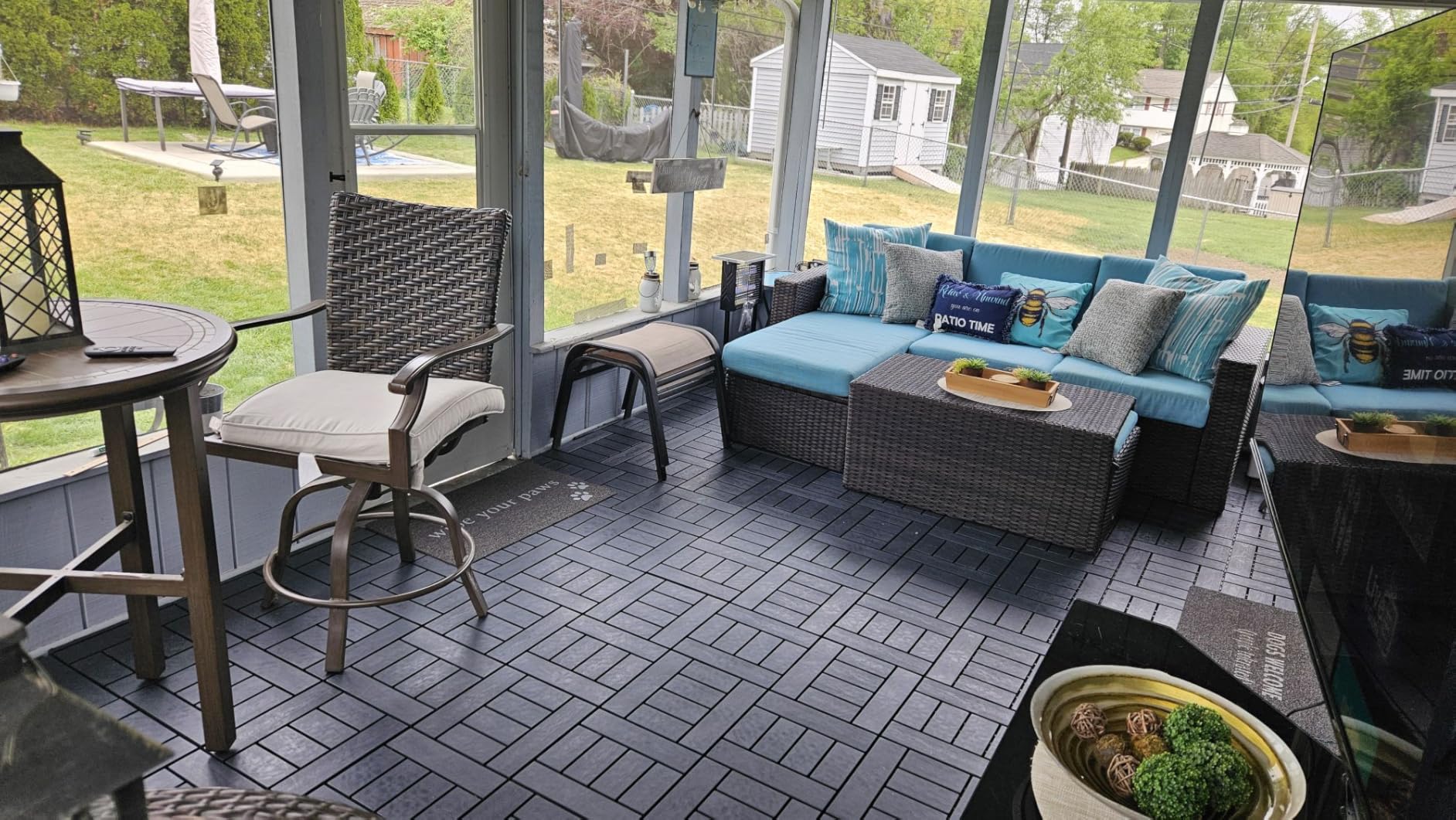 Patio Deck Tiles Waterproof and Non-Slip Interlocking Deck Tiles 44 Pack Outdoor Flooring All Weather Use for Porch Poolside Balcony Backyard, Dark Grey customer photo 1