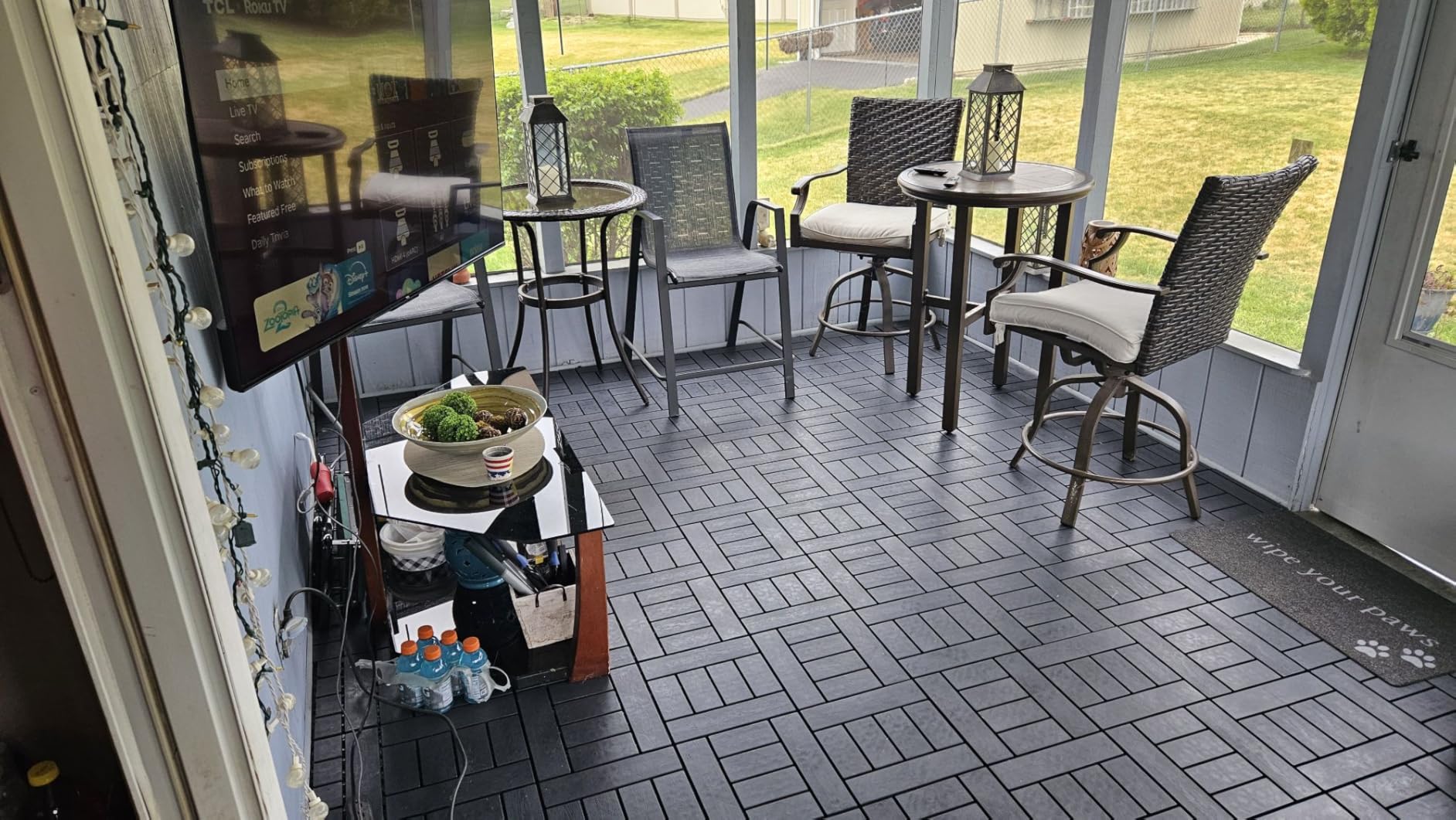 Patio Deck Tiles Waterproof and Non-Slip Interlocking Deck Tiles 44 Pack Outdoor Flooring All Weather Use for Porch Poolside Balcony Backyard, Dark Grey customer photo 2