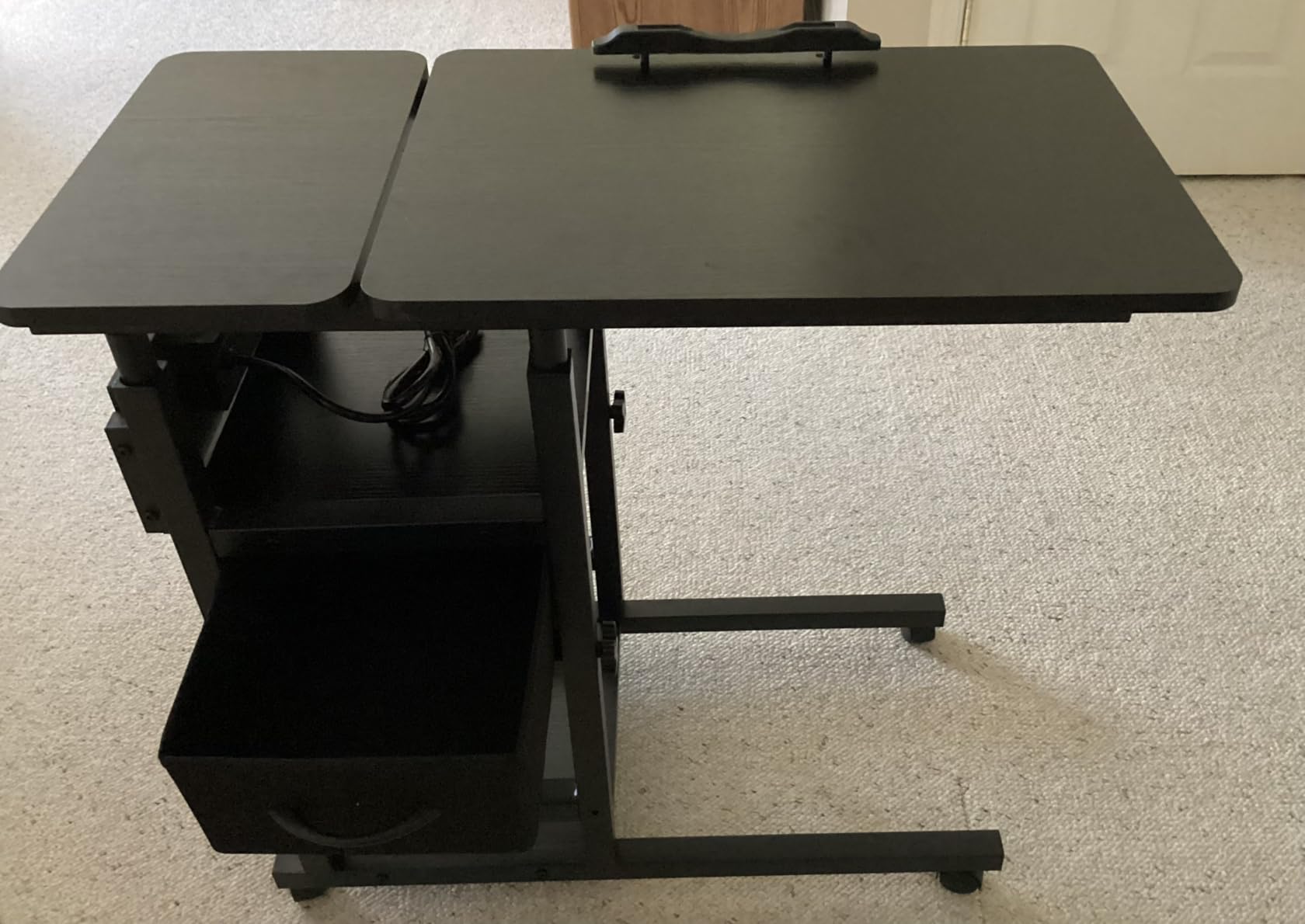 Adjustable Overbed Bedside Table with Wheels, Charging Station | Tilting Top, Adjustable Side Table, 2-Tier Storage with Drawer, Over Bed Table, C-Shaped End Table for Beds, Couch customer photo 1