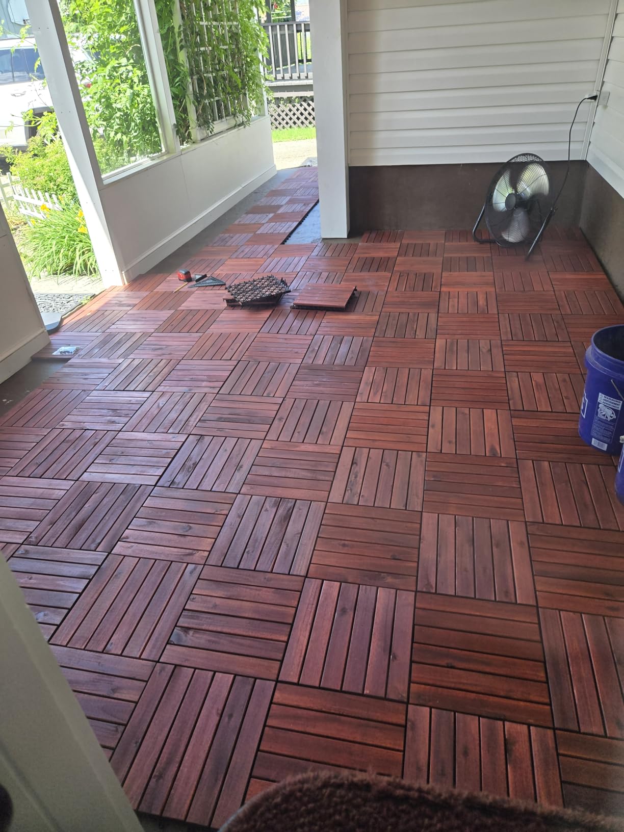 PrimeZone 108 PCS Solid Acacia Wood Interlocking Deck Tiles, Natural Wood | 12