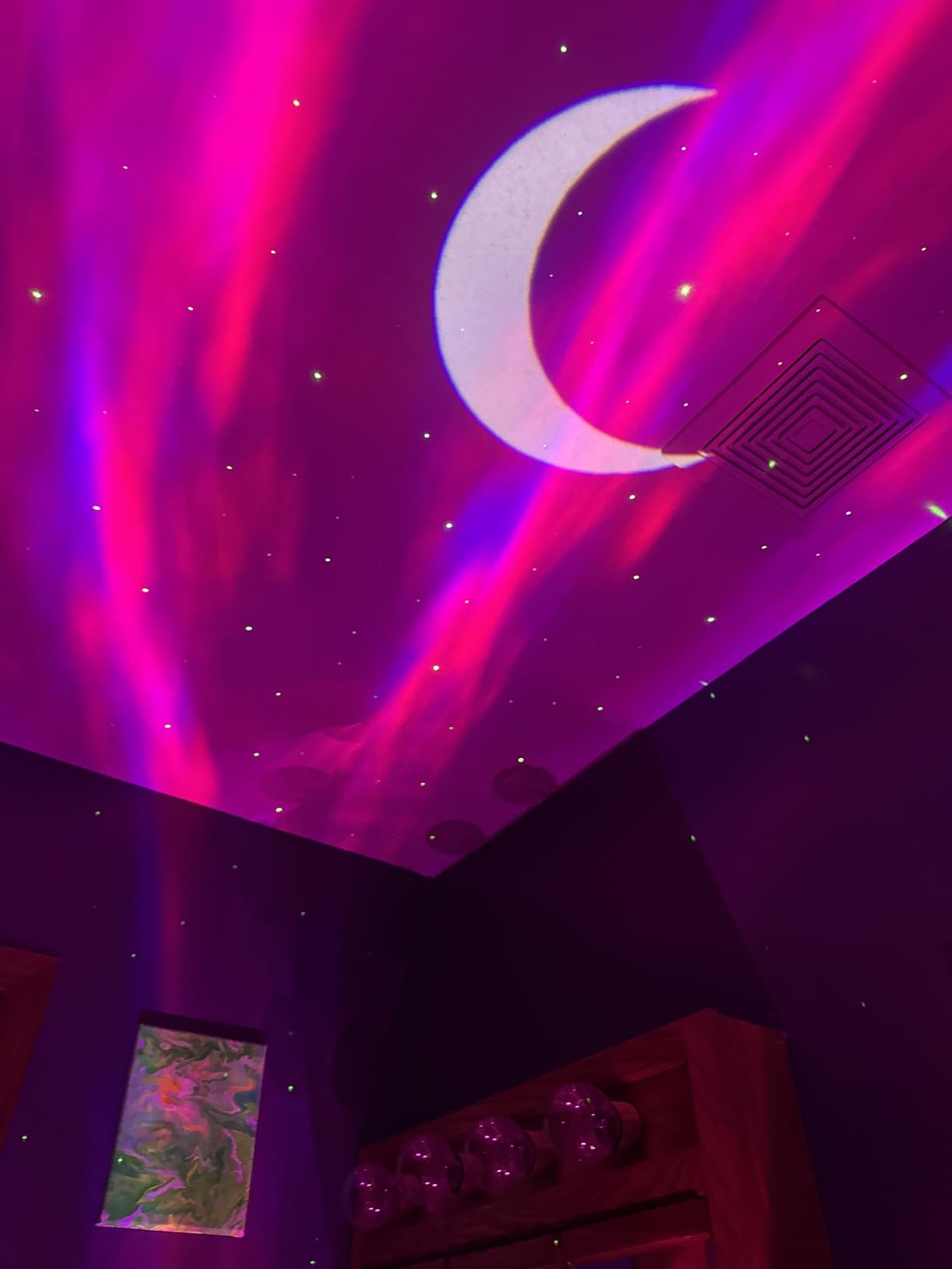 HUMIIEYE Star Projector with Bluetooth Speaker, Northern Lights Projector | 1800mAh Battery Operated, 8 Modes, Aurora Night light with Moon & Star for Bedroom, Mood Ambient lighting for Kids Adults customer photo 2
