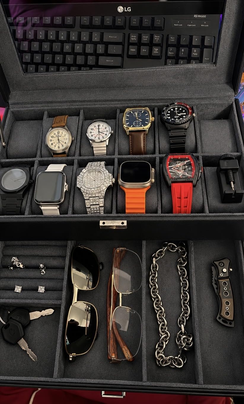 ProCase Premium Watch Box for Men, Jewelry Organizer Box with Drawer, Display Storage Case with Glass Lid -Black, 8 Slot customer photo 1