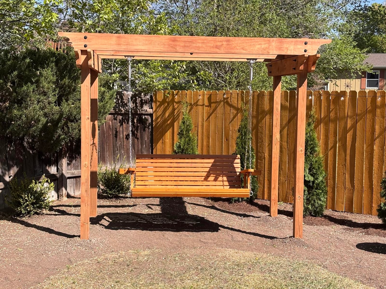 Wooden Porch Swing 2-Seater, Bench Swing with Cupholders, Hanging Chains and 7mm Springs, Heavy Duty 800 LBS, for Outdoor Patio Garden, Pure White, 4 FT Extra Large customer photo 1