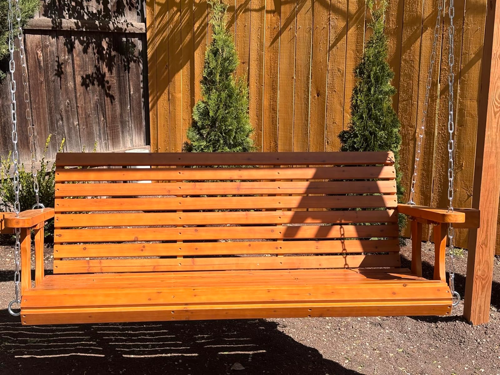 Wooden Porch Swing 2-Seater, Bench Swing with Cupholders, Hanging Chains and 7mm Springs, Heavy Duty 800 LBS, for Outdoor Patio Garden, Pure White, 4 FT Extra Large customer photo 2