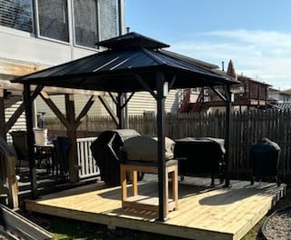 Modern Shade Hardtop Gazebo 8x8 with Privacy Curtains for Backyard, Black | Permanent Hard Top Gazebo with Galvanized Steel Roof, All-Weather Metal Gazebo with Decor Hooks for Patio, Deck, Garden customer photo 1