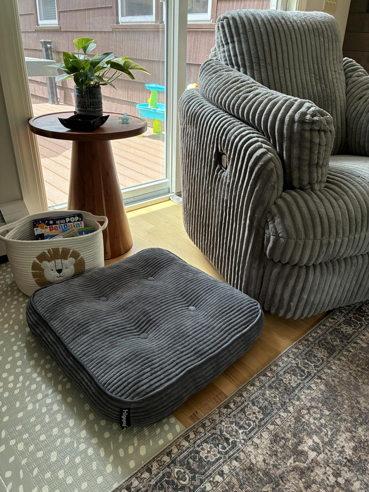 HIGOGOGO Floor Pillow Cushion for Adults, Meditation Cushion Pillow, Large Square Floor Sitting, Tufted Corduroy Cover, for Tatami Living Room or Yoga, 22x22 Inch, Dark Grey customer photo 1