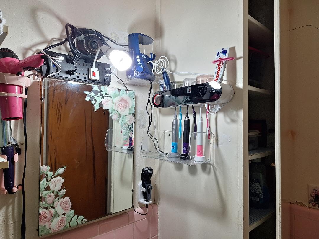 iHave UV Toothbrush Sanitizer Holder Wall Mount Toothpaste Dispenser, 2-Cup customer photo 1