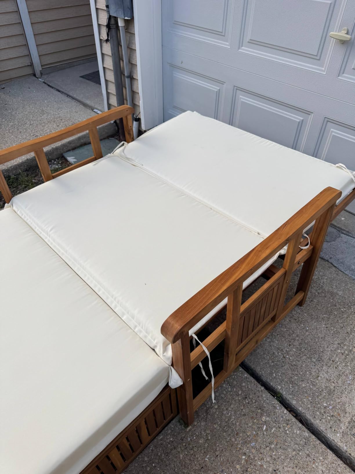 LDAILY Moccha Acacia Wood Outdoor Daybed - Wooden Loveseat Sofa with 4-Level Backrest, Storage Ottoman, Cushions, Outside Sunbed, Double Bed Lounger for Backyard Porch Pool Patio Furniture Set customer photo 2