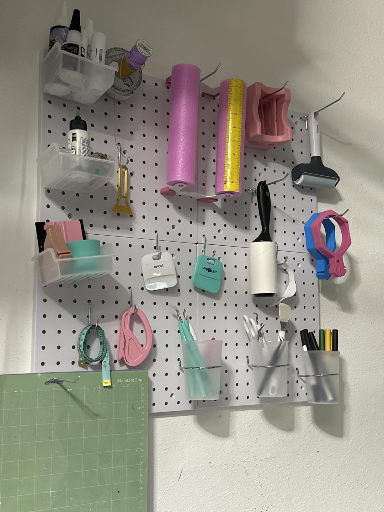 FZK Modular Plastic Pegboard Wall Organizer Kit, White, 12x12, 4 Panels | ABS material, wall mount storage kit, includes hooks and shelves, drill free or screw installation, for home decor & office customer photo 2