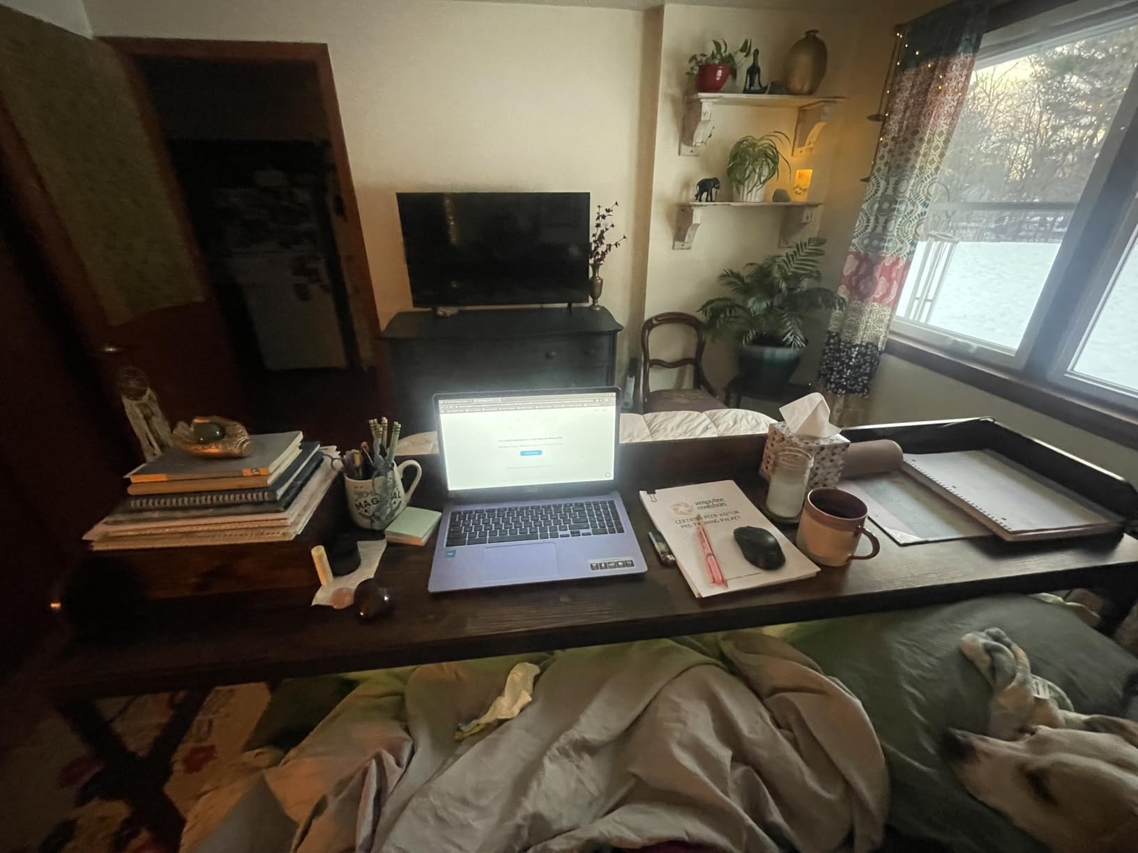 HOOBRO Overbed Table with Wheels, Rolling Table with Outlets & Light Strip for Queen Bed, Mobile Bed Desk & Drawer and Adjustable Height, Giant Computer Desk for Living Room, Rustic Brown BF180UDDN01 customer photo 2
