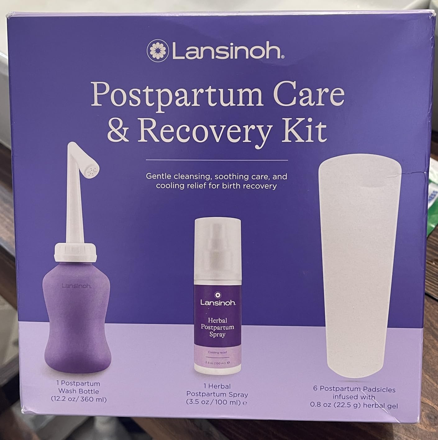 Lansinoh Postpartum Recovery Essentials Kit, 8-Piece | New Mom Gift Set with Peri Bottle, Perineal Herbal Spray & Ice Packs for Soothing After Birth Care customer photo 1