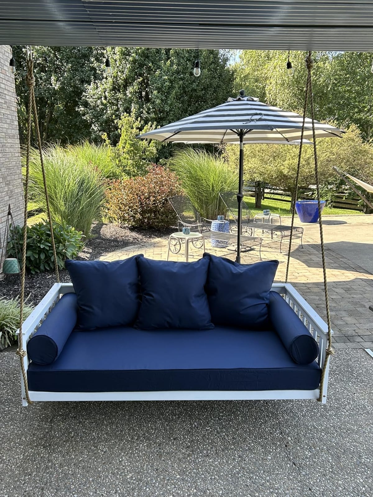 East Green Charleston Outdoor Daybed Swing with Ropes - Crib Size Porch Swing Bed Made from Acacia Wood in Natural Finish customer photo 1