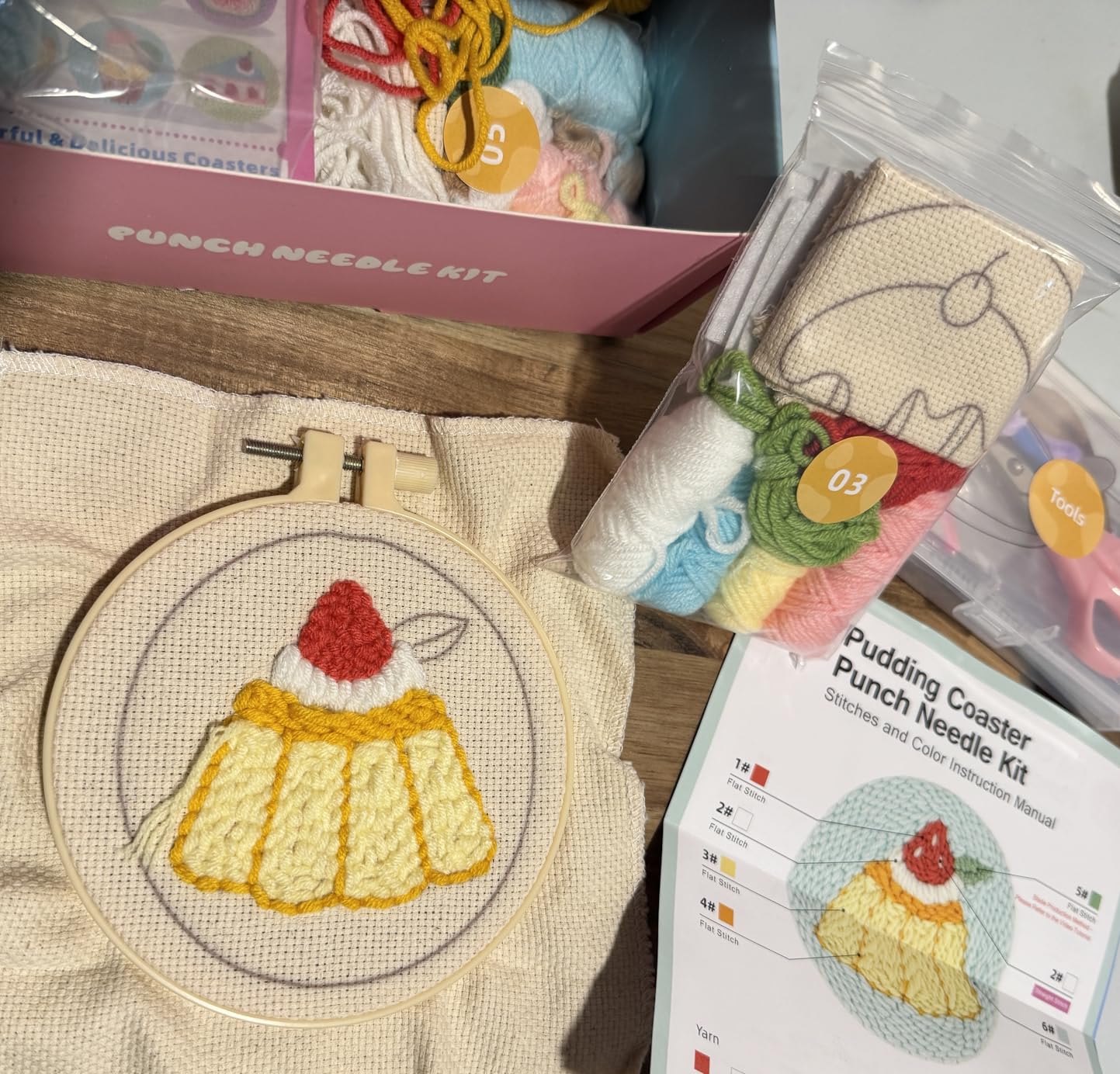 Punch Needle Kit-6, Embroidery Kit for Beginners, Punch Needle Kits Adults Beginner, Needles, Curved Scissors, Tool Storage Box, Yarn, Easy-to-Follow Instructions, and Tutorial Videos-Fruit Dessert customer photo 1