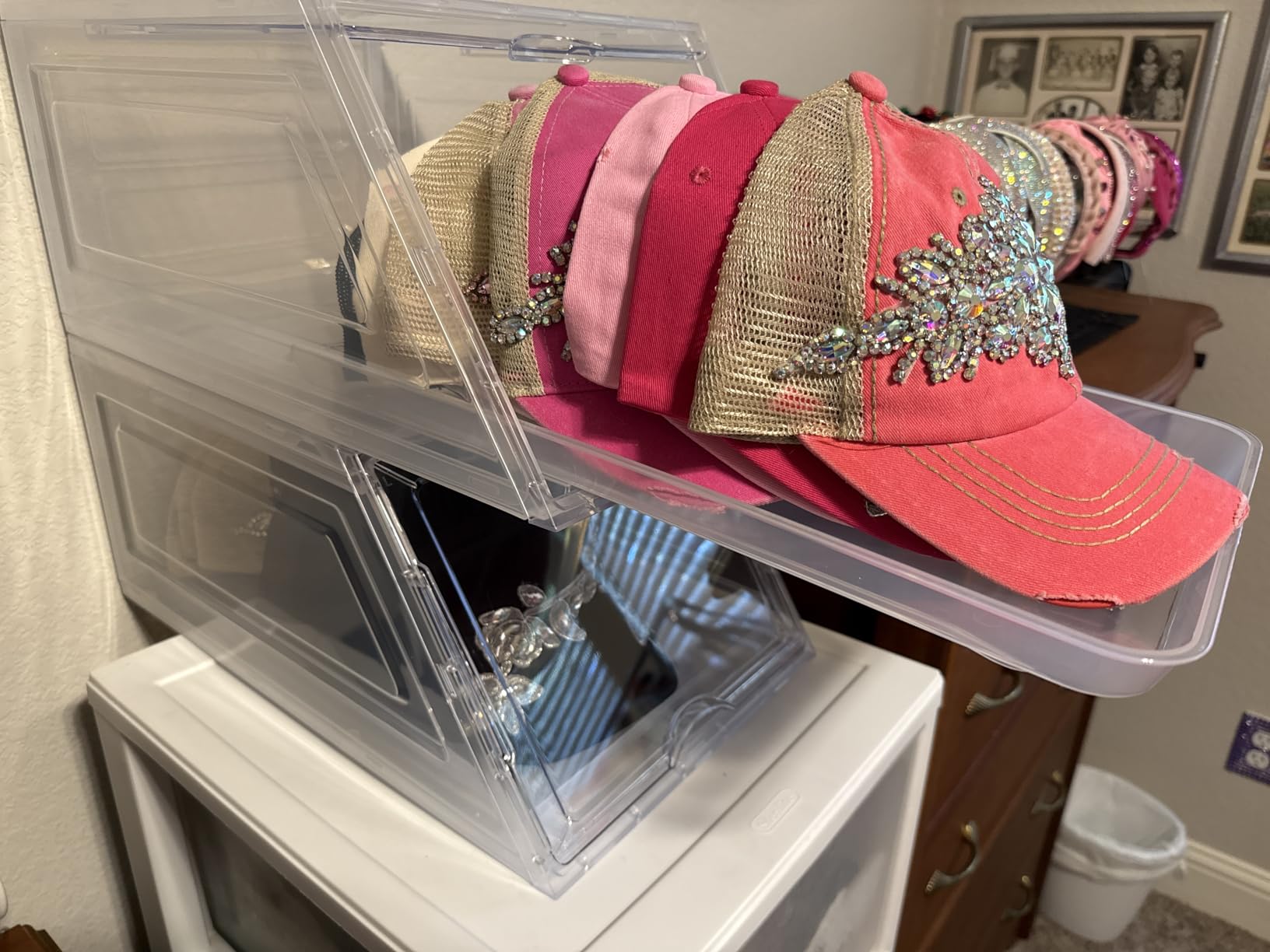 Stackable Clear Hat Organizer for Baseball Caps with Sliding Drawer | 2 Pack, Each Holds 12 Caps, Hat Storage Box for Closet, Transparent Hat Holder Display Case, Space-saving, Plastic customer photo 2