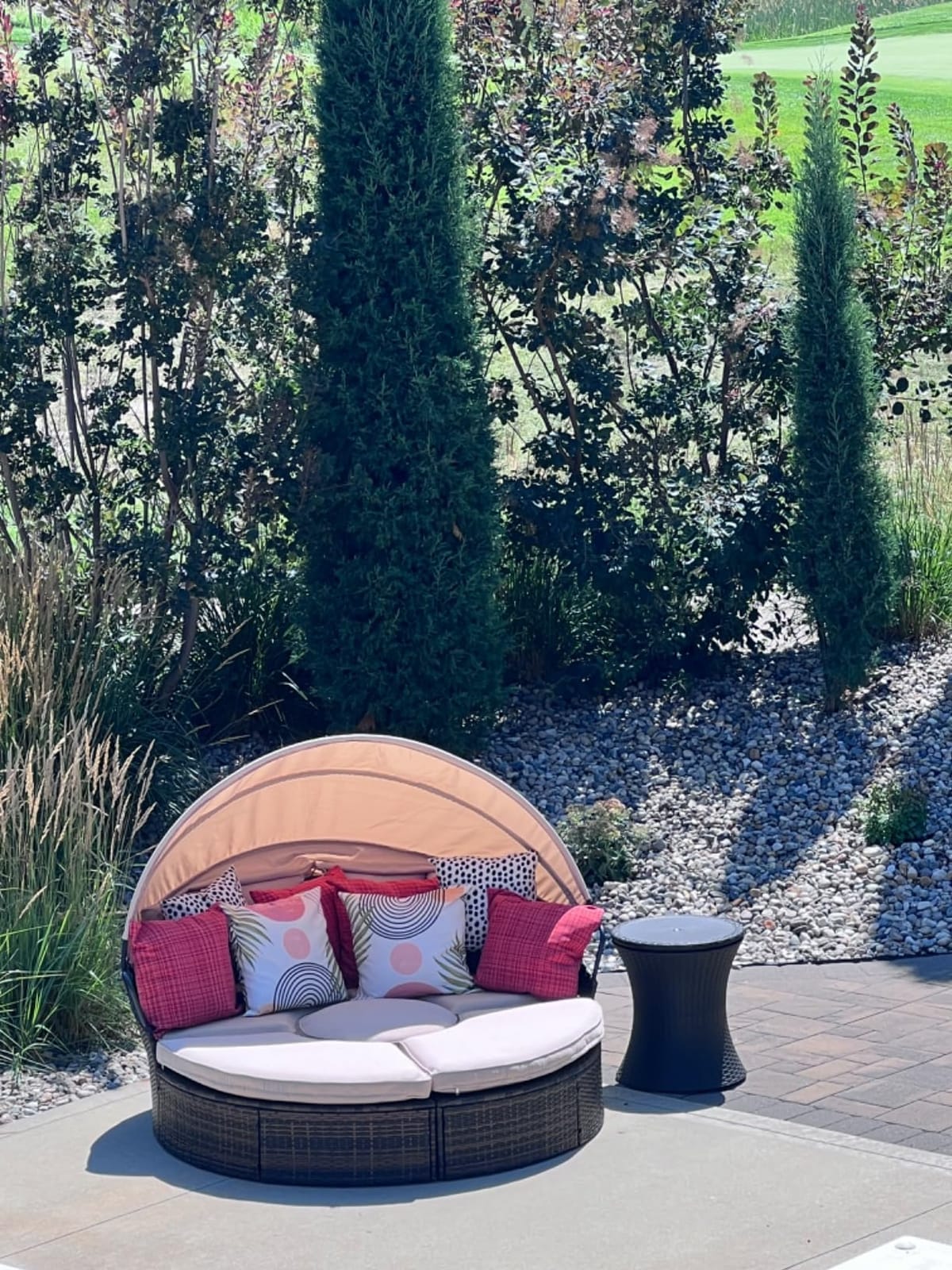 SUNCROWN Outdoor Patio Round Daybed with Retractable Canopy, Black Wicker Furniture Sectional Couch with Washable Cushions, Backyard, Porch customer photo 2