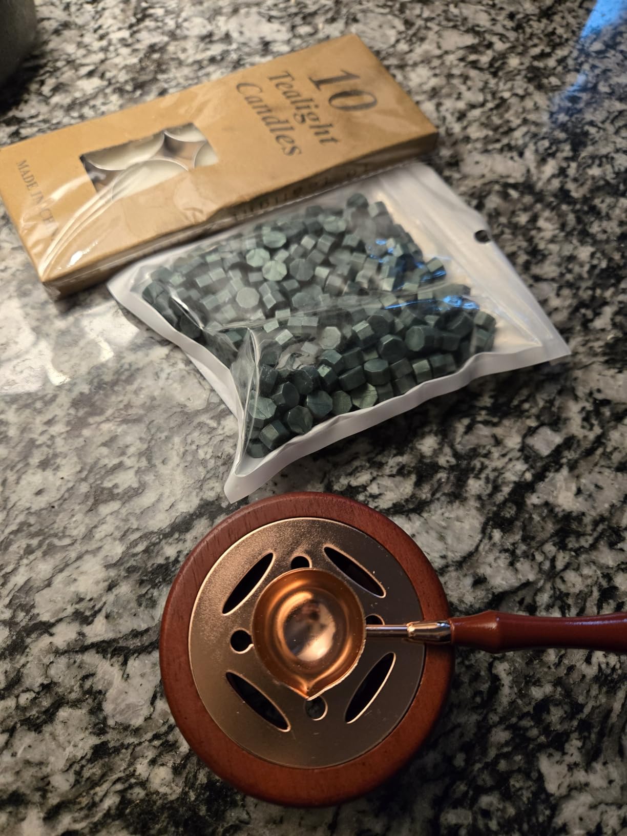 Wax Seal Beads Kit - 300pcs Antique Gold Sealing Wax Beads with Wood Melting Warmer, Spoon & 10 Mini Candles for Stamp Seals, Wedding Invitation, Envelope, Cards, Gift Wrapping Decorations customer photo 2