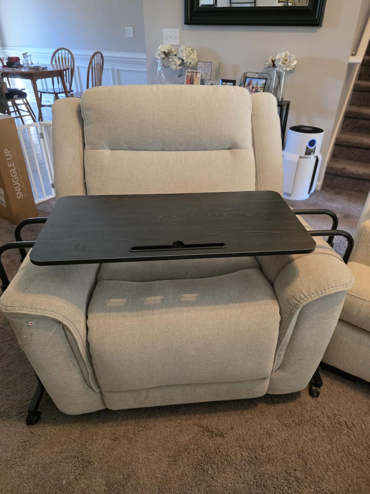 LINGMI Recliner Table, Overbed Table with Wheels Adjustable Height and Length Over Bed Desk, Hospital Heavy Duty Metal Leg Laptop Stand Tray customer photo 2
