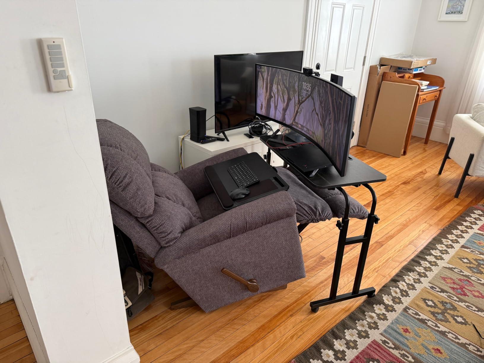 TigerDad Mobile Recliner Desk Overbed Table with Wheels Laptop Stand Tray | Adjustable height & length hospital bed table. Fits beds, sofas, recliners. Holds laptops, meals, medical supplies customer photo 2