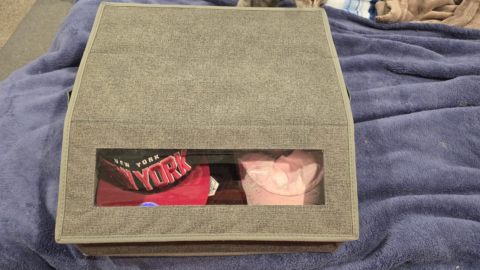 AOODA Sturdy Hat Storage for Baseball Caps, Holds up to 24 Caps Clear Hat Organizer for Closet, Bedroom, Wide Hat Box with Cardboard (Grey) customer photo 1