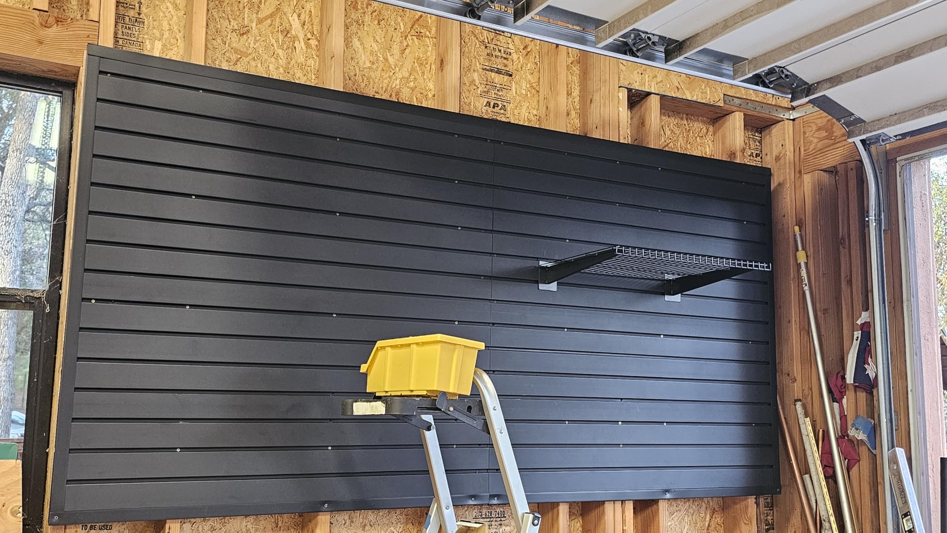 Brakki Slat Wall Paneling 4x8 Ft, Slatwall Garage Organizer Storage System | PVC Slatwall Panels, Garage Organization Product, Heavy Duty Wall Mounted, Tool Storage for Home, Black customer photo 1
