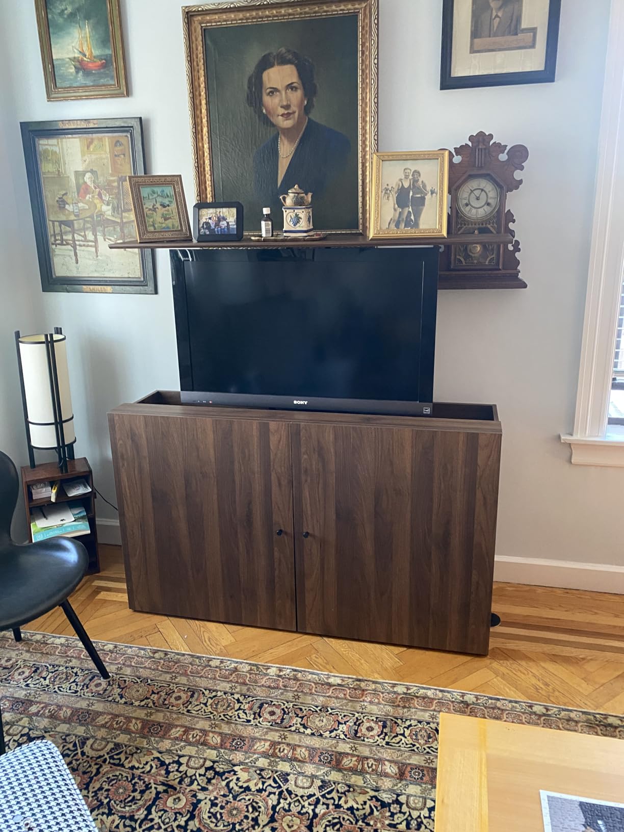VIVO Walnut TV Cabinet with Hidden Motorized TV Stand, CASE-KIT-EUP1WN | Low Profile Minimalist Design, Concealed Electric TV Mount, Vertical Lift, Holds 32 to 55 inch TVs up to 132 lbs customer photo 1