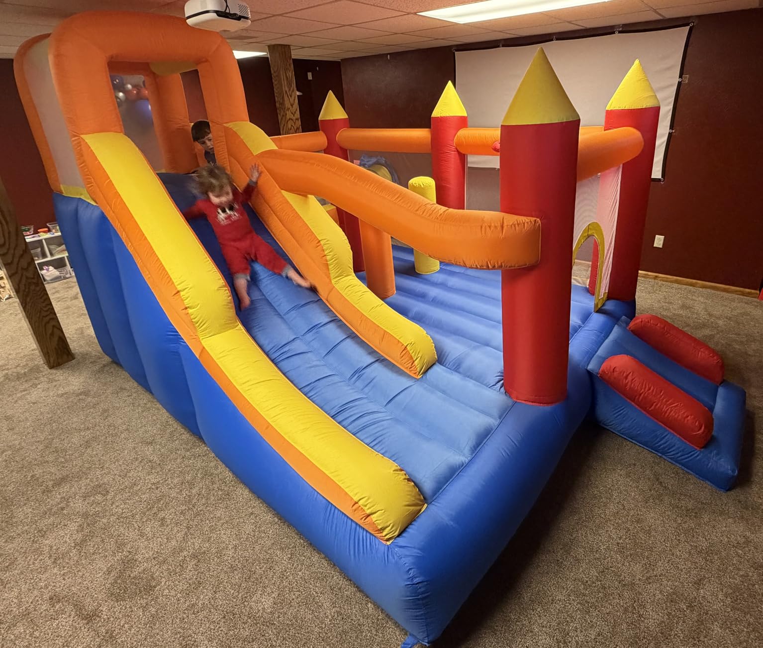 Baralir Inflatable Bounce House with 8.98 * 4.82 Ft Oversized Jump Area | 88'' Extra-Long Slide Kids Bounce House with Climbing Wall, Obstacle Poles & Hoop- Durable & Safe Backyard Fun for Kids customer photo 2