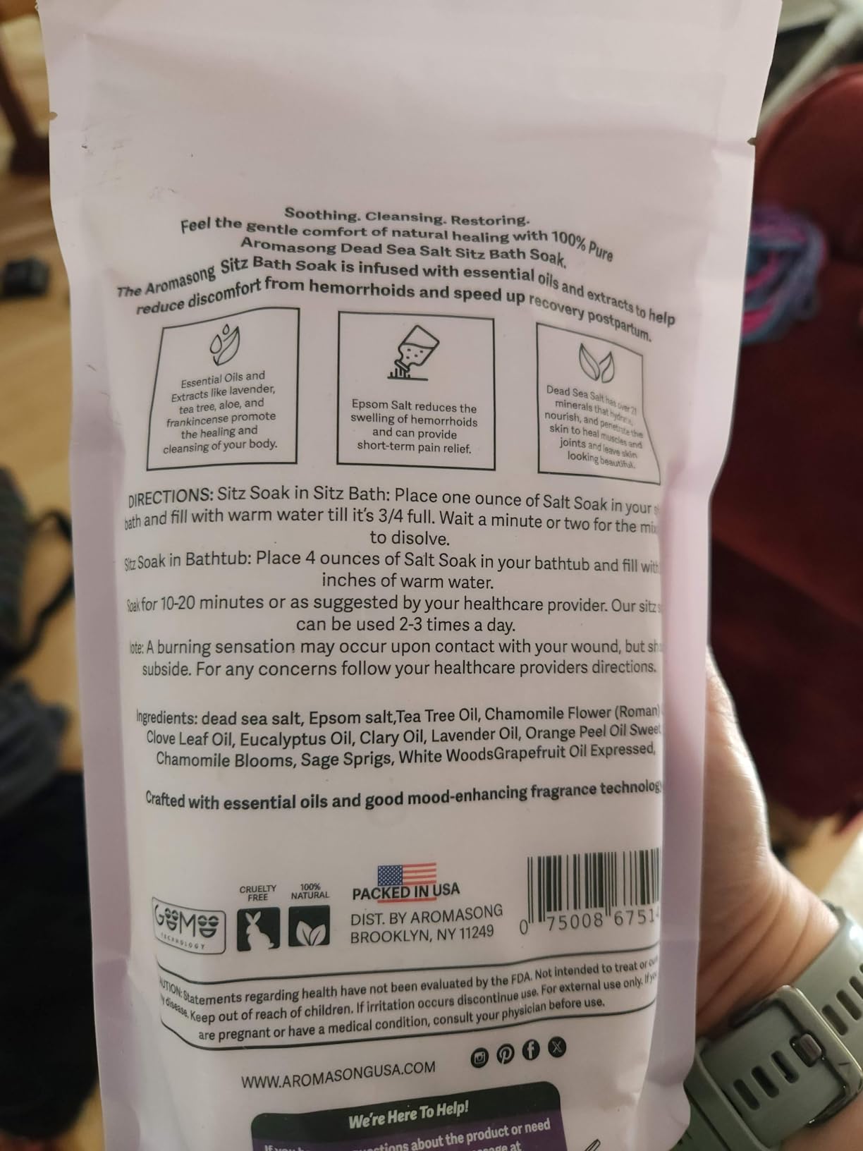 Aromasong Sitz Bath Soak 2lb - Sitz Bath Salt for Hemorrhoid & Postpartum Care - Dead Sea & Epsom Salt Soak with Lavender, Chamomile & Tea Tree - Natural Sitz Bath Salts - Made in USA customer photo 1
