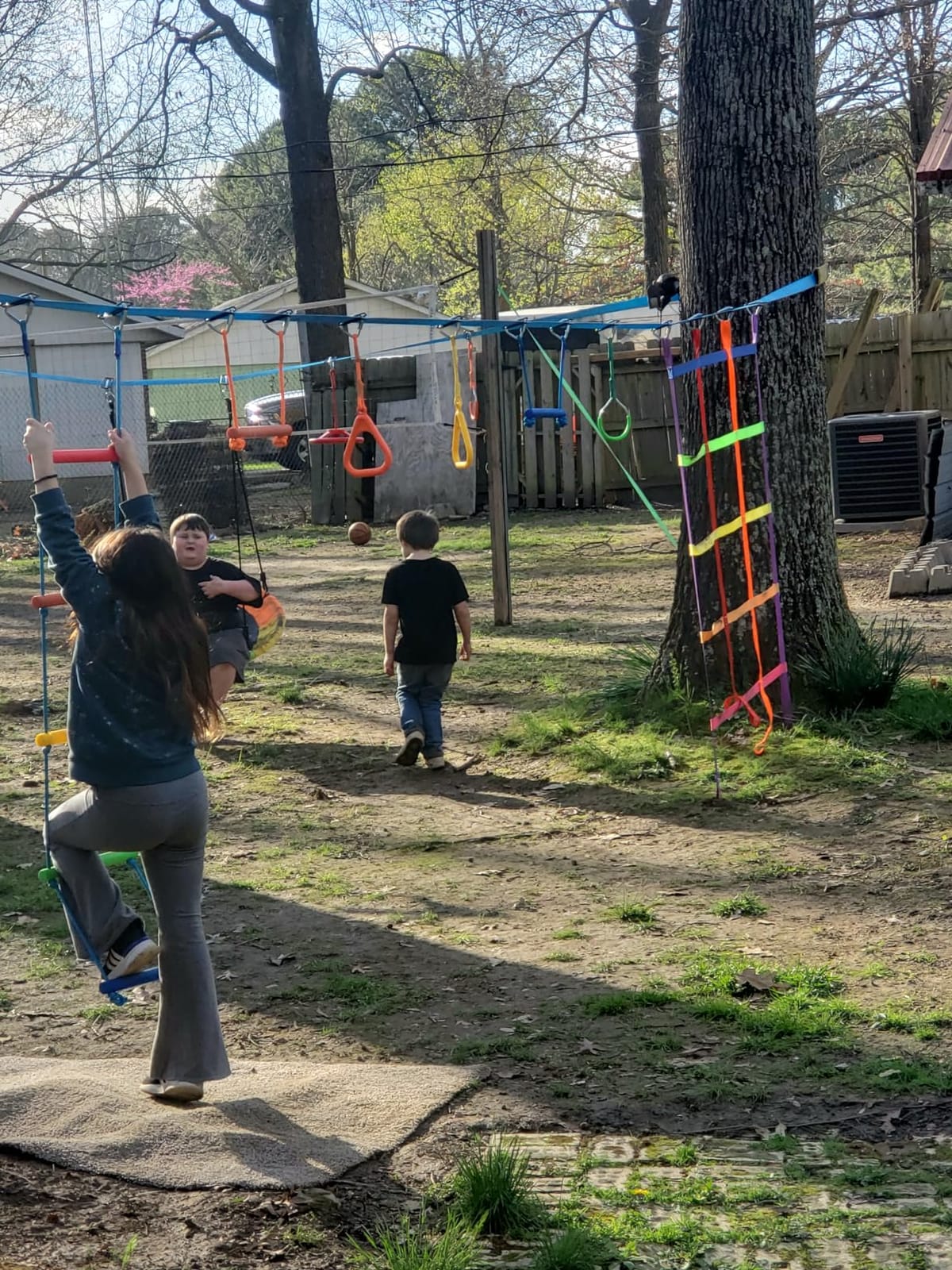 Hapfan 60 ft Ninja Warrior Obstacle Course Swing Set for Kids Outside - Includes 32 inch Saucer Swing & Adjustable Obstacles, ASTM Certified Playset, 880 lbs Capacity customer photo 2