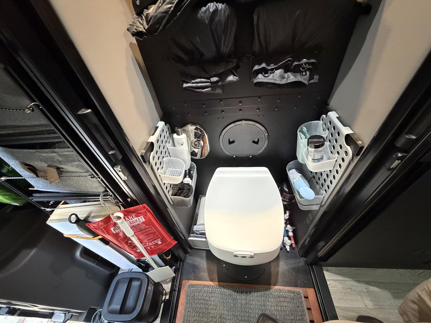 R1808 Fixed RV Dry Flush Toilet, Waterless Rechargeable, White | rechargeable no-plumbing toilet swivel top for RVs, boats, off-grid, emergency and care use, Loo Seal waterless sealing customer photo 1