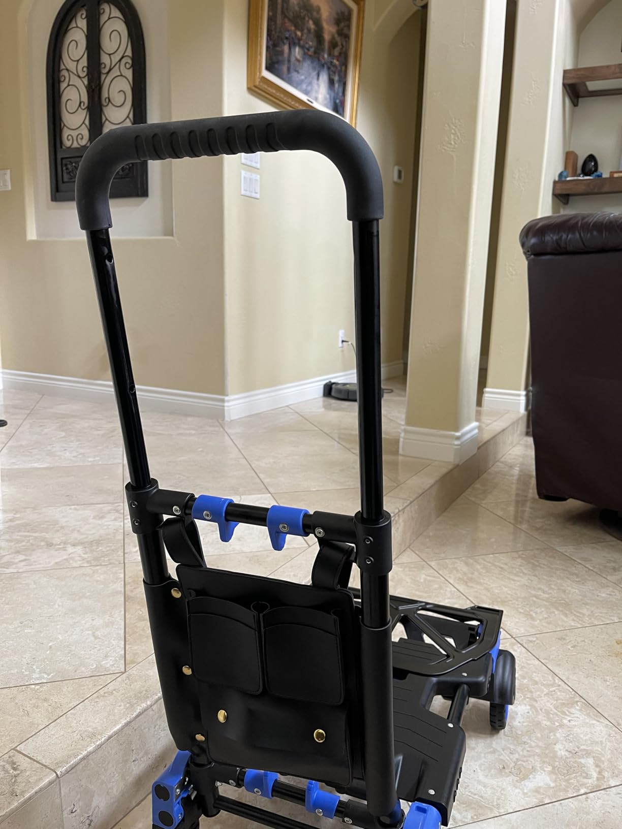 Folding Hand Truck, 2 in 1 Portable Heavy Duty Carrying Moving Dolly Cart with 4 Foldable Wheels and Retractable Handle Duty 330lbs (Blue) customer photo 2