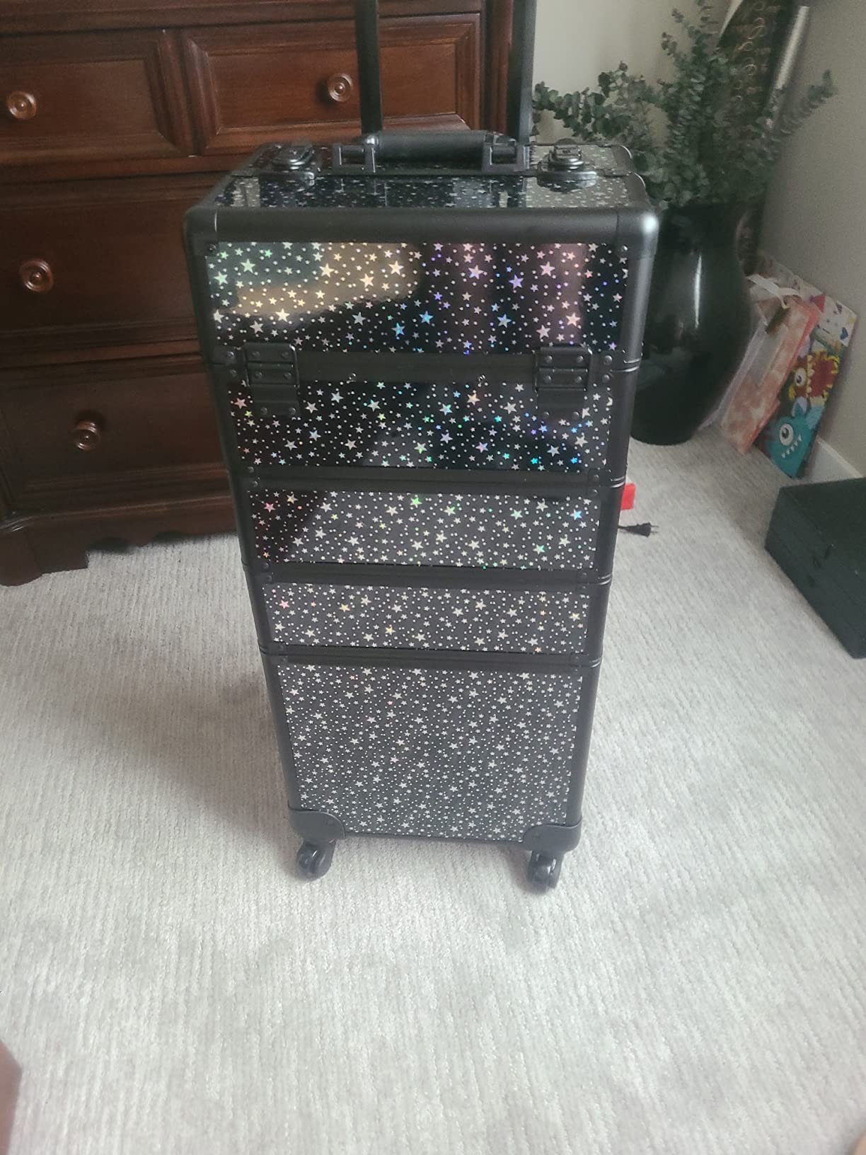 Stagiant Rolling Makeup Case with Drawers Cosmetology Case on Wheels 4 IN 1 Makeup Case 3 Drawers with Foot Stand Spring-release Mechanism Rolling Make Up Organizer for Artist Salon Nail Teach Trunk customer photo 1