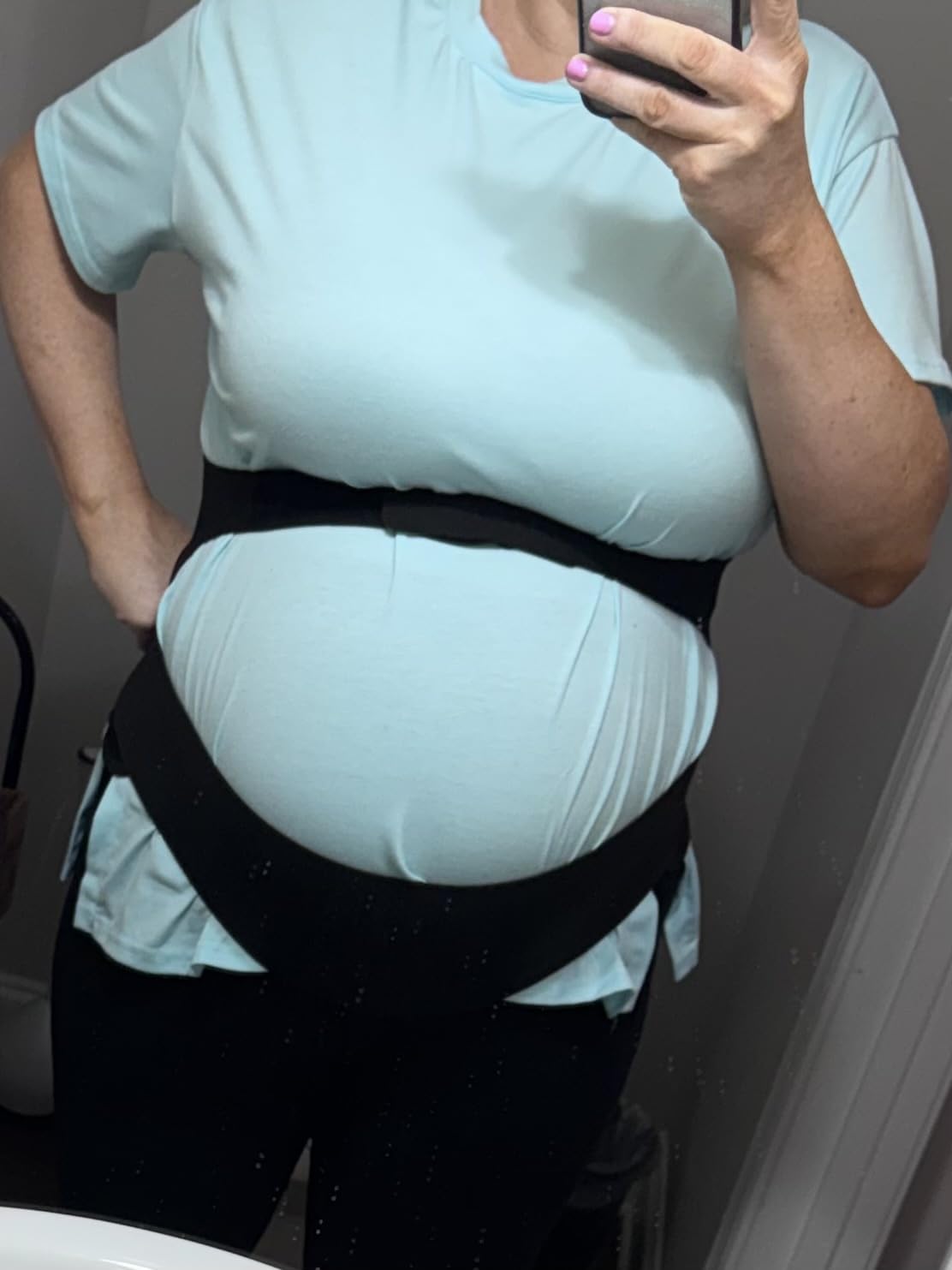 Momcozy Pregnancy Belly Band, CozySupport 3D Ergonest Maternity Belly Band | Invisible Pregnancy Belt with Ergonest Support for Back, Abdomen & Waist, Plus Air-Hole Ventilation & Easy Wear customer photo 2