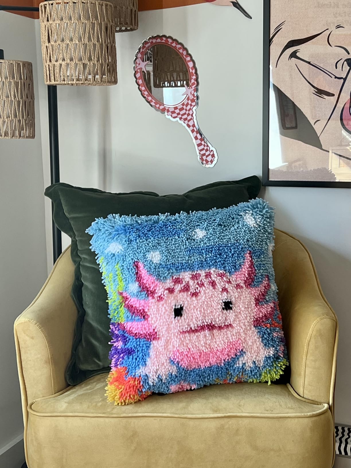 LUDOTEK Colorful Axolotl Latch Hook Kits for Adults Beginners Cute Animals Latch Hook Pillow Kit Pre-Printed Latch Hook Rug Kits Cross-Stitch Embroidery Cushion for Home Sofa Decoration 17x17 in. customer photo 2