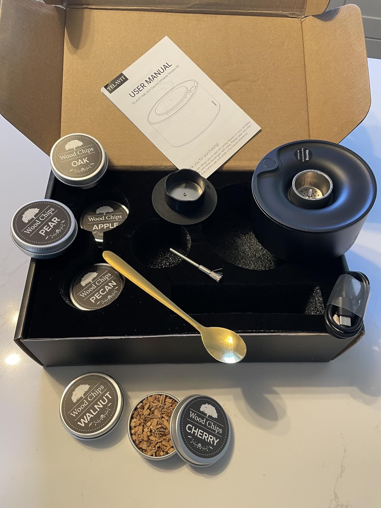 Electric Whiskey Smoker Kit, Rechargeable Bourbon Smoker Kit with 6 Flavors of Natural Wood Chips, Drink Smoker Infuser Kit Cocktail Idea Christmas Birthday Gifts for Men Husband Dad Him customer photo 2