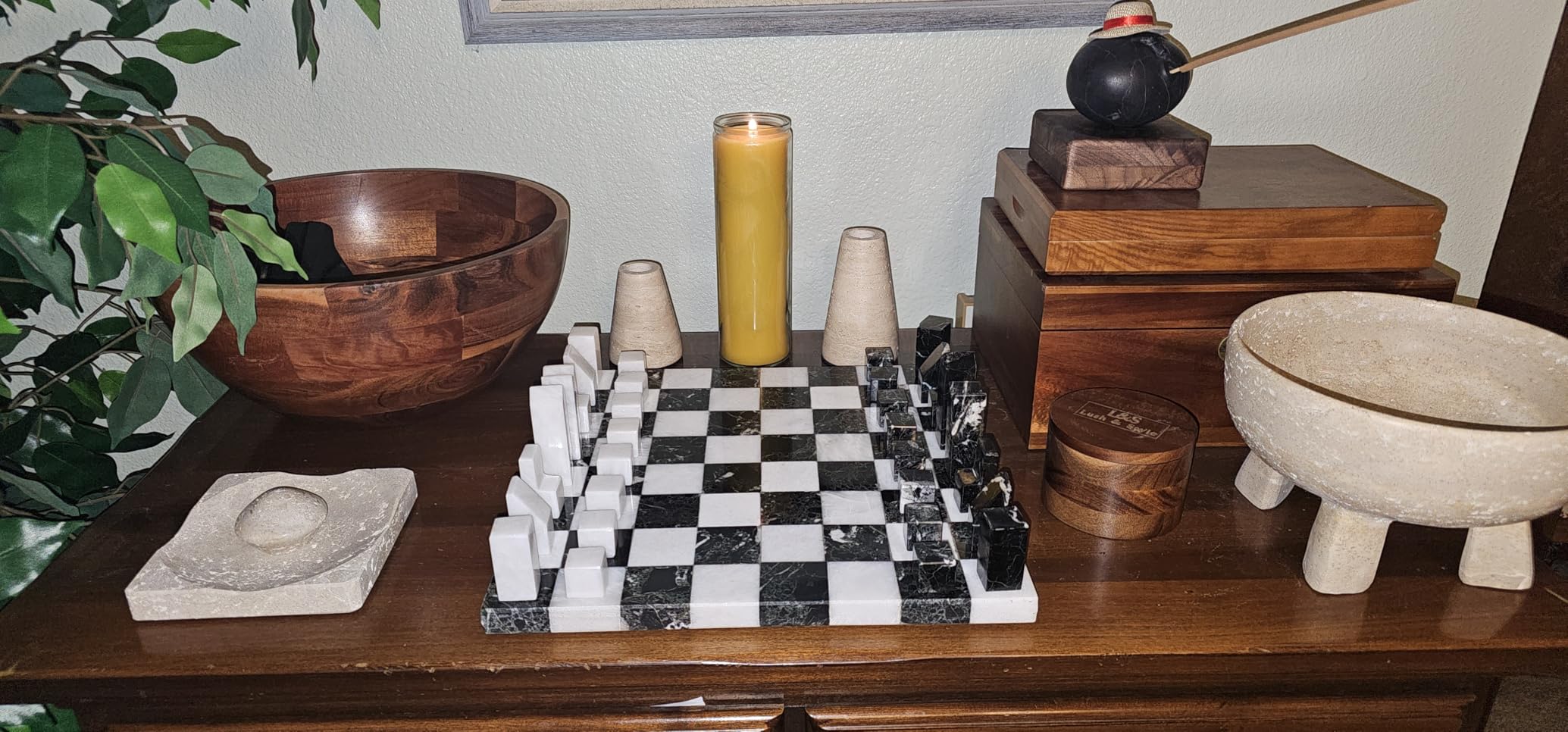 Modern Chess Set - Handcrafted Borderless Marble Chess Board with Minimalist Geometric Pieces, Luxury Decorative Chess Game for Coffee Table, Home Decor & Gifts customer photo 1