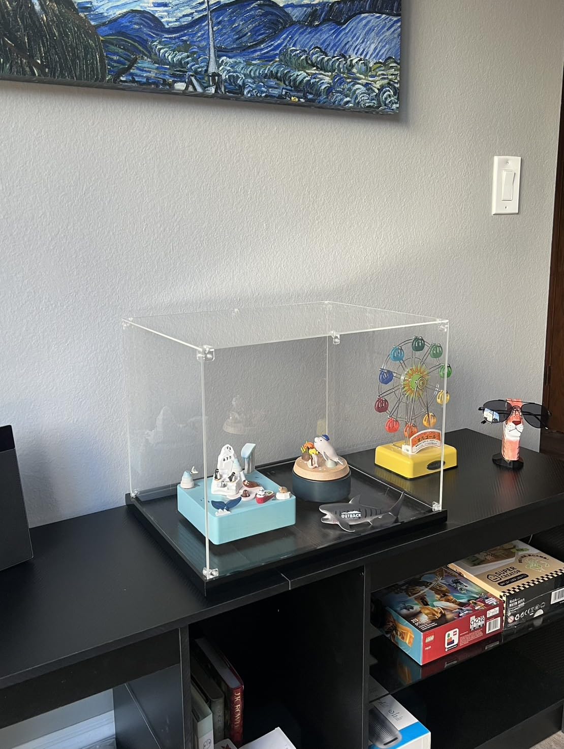 Acrylic Display Case for Collectibles, Clear Display Box with Mirror, Light Strip and Woodgrain Base for Gundam Model, Toys Figures customer photo 1