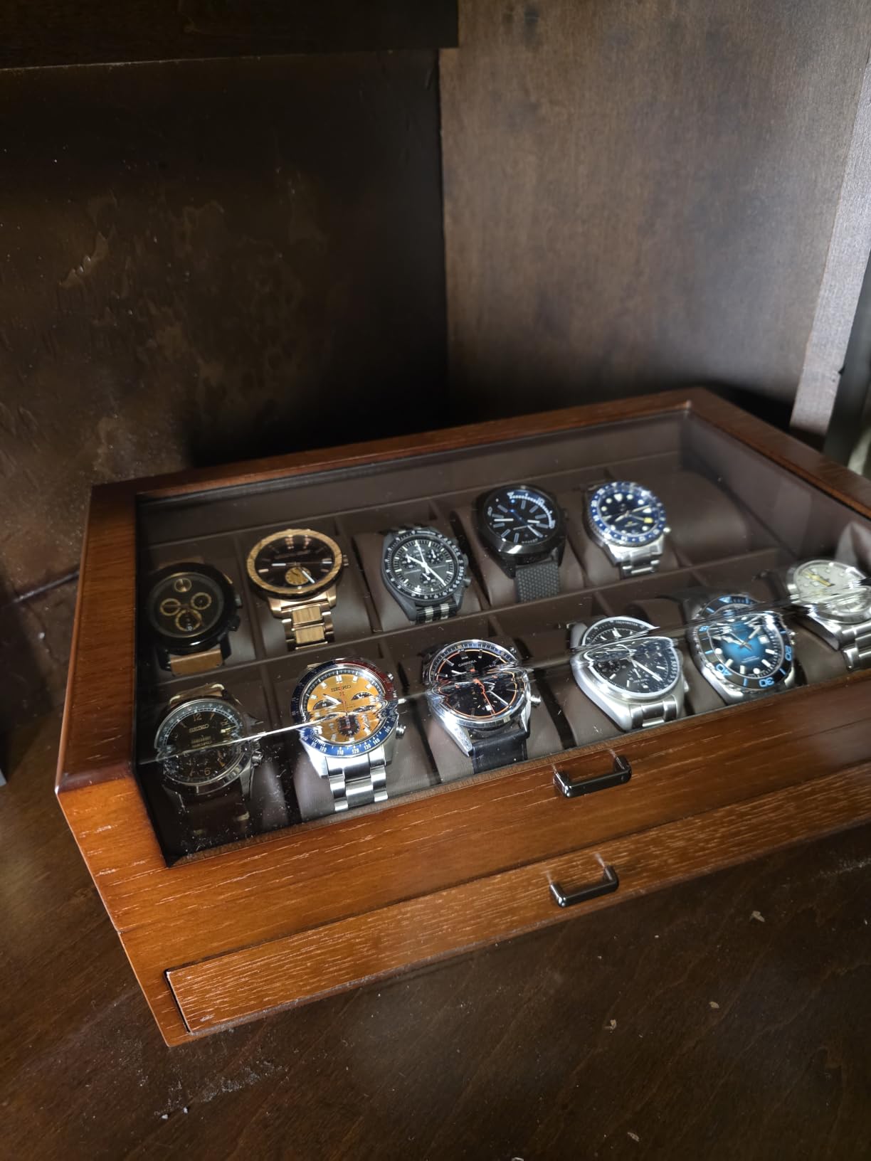 ProCase High End Wooden Watch Box for Men, 2-Layer Wood Watch Display Case Men's Jewelry Organizer Box with Drawer -12 Slot, Walnut customer photo 1