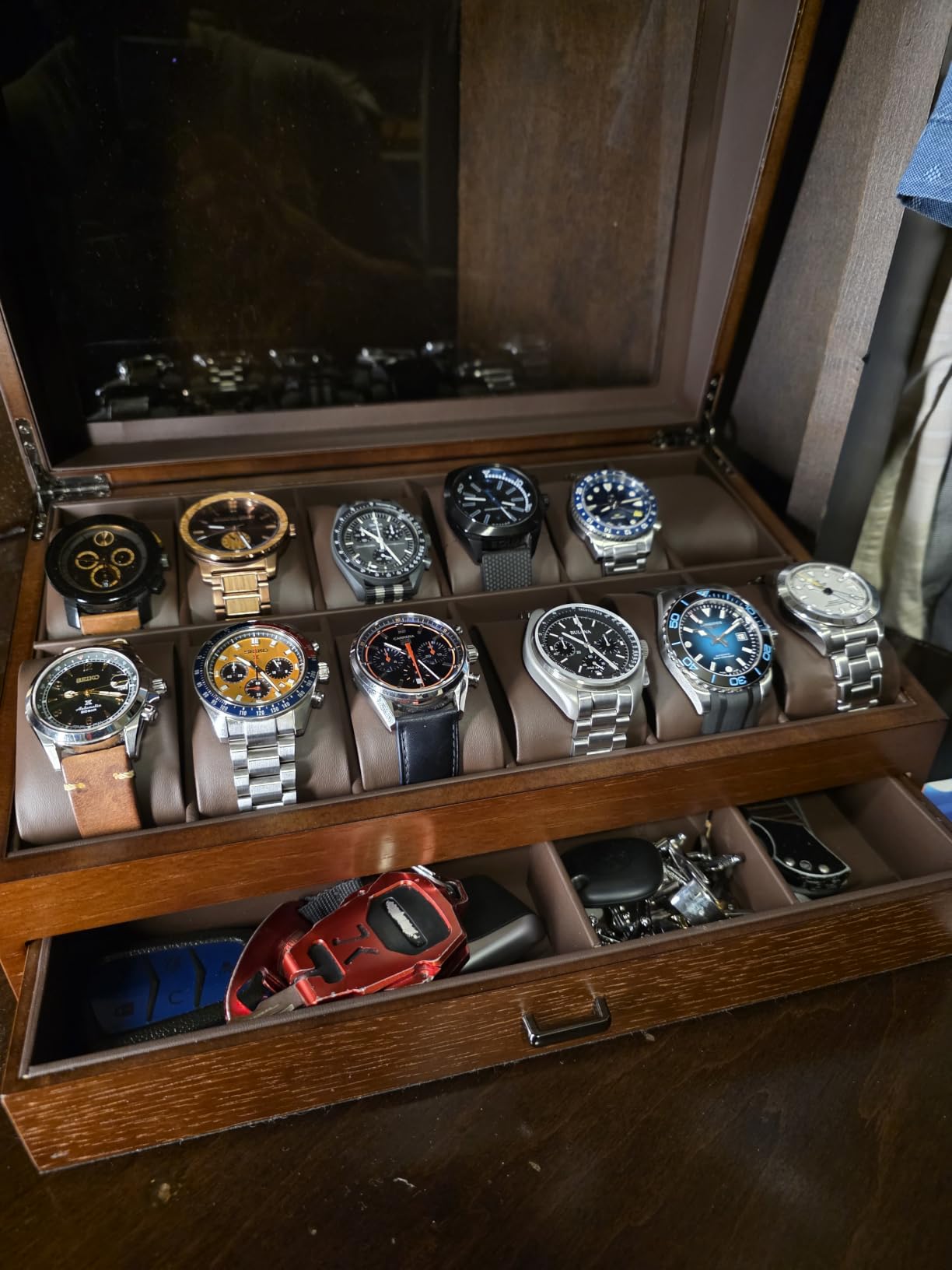 ProCase High End Wooden Watch Box for Men, 2-Layer Wood Watch Display Case Men's Jewelry Organizer Box with Drawer -12 Slot, Walnut customer photo 2